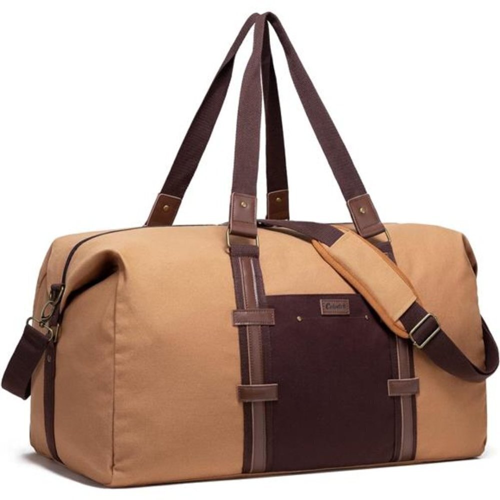 Leather Canvas Duffle Bag 55L Travel Weekender for Men